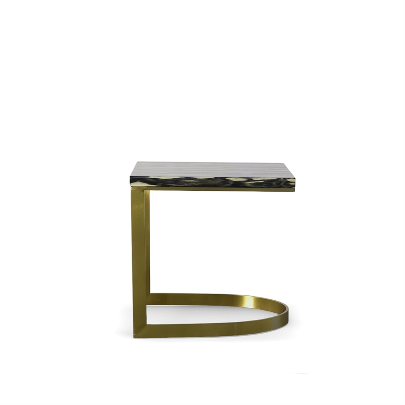 Pemberly Row Stainless Steel & Faux Marble End Table in Black/Gold