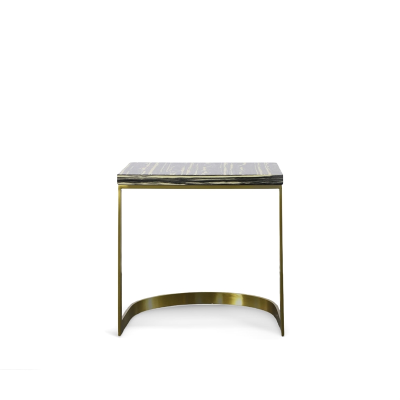 Pemberly Row Stainless Steel & Faux Marble End Table in Black/Gold