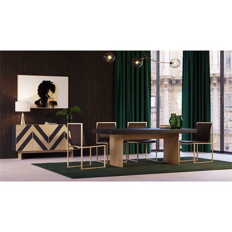 Pemberly Row 4-Door Modern Wood Veneer Buffet in Ash Black & Brass