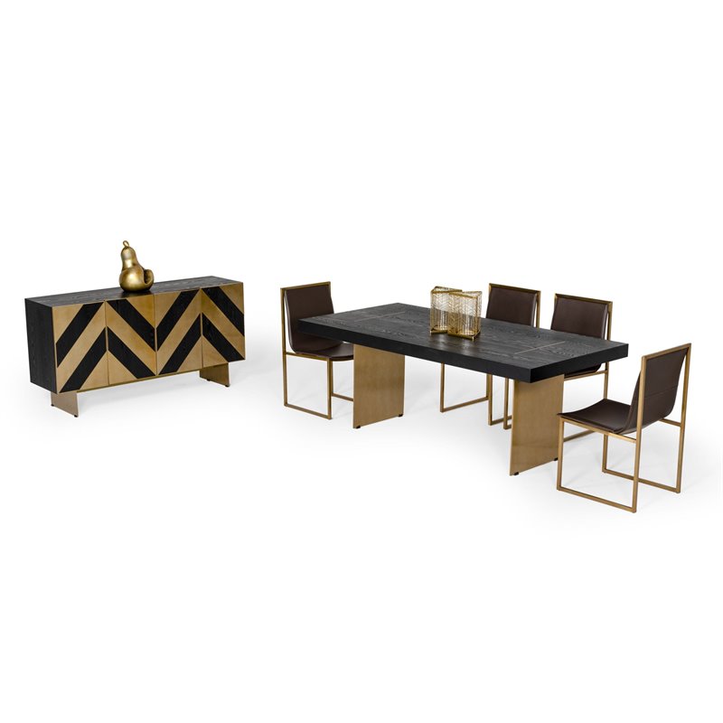 Pemberly Row 4-Door Modern Wood Veneer Buffet in Ash Black & Brass