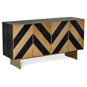 Pemberly Row 4-Door Modern Wood Veneer Buffet in Ash Black & Brass