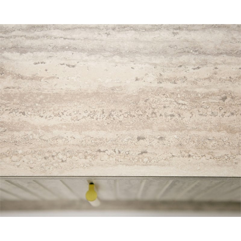 Pemberly Row Modern 1-Drawer Nightstand in Travertine Grey & Gold