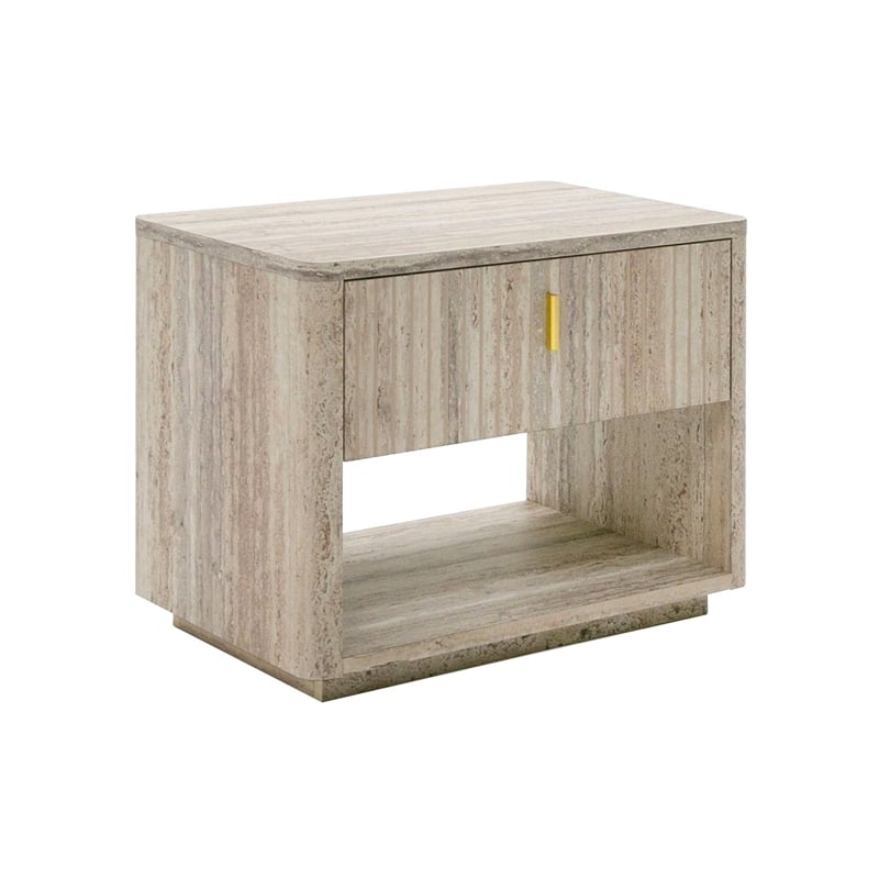 Pemberly Row Modern 1-Drawer Nightstand in Travertine Grey & Gold