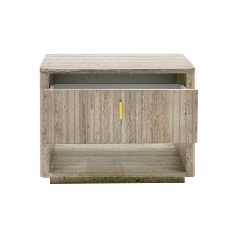Pemberly Row Modern 1-Drawer Nightstand in Travertine Grey & Gold