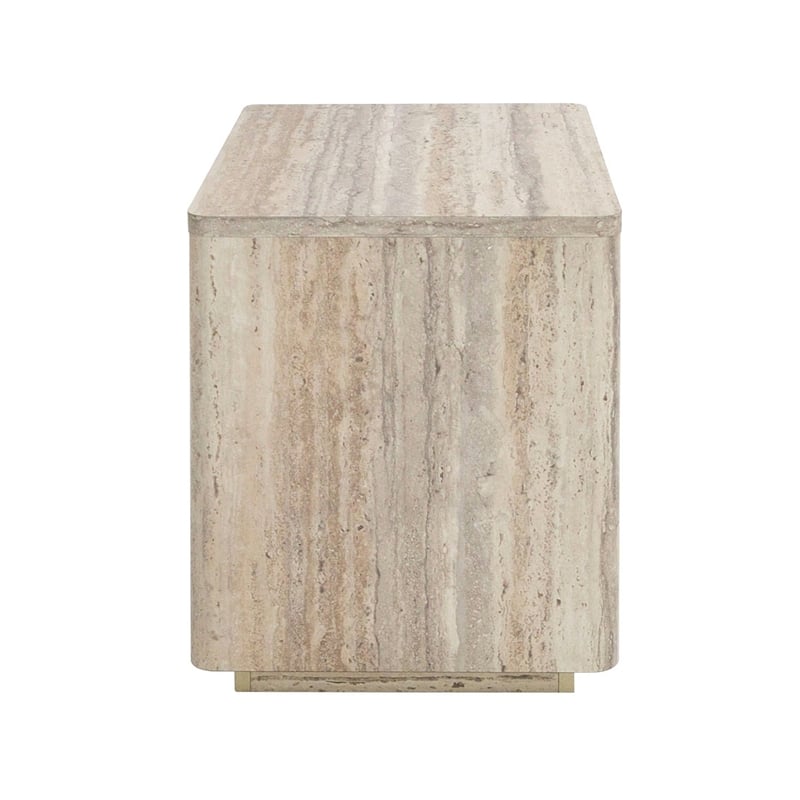 Pemberly Row Modern 1-Drawer Nightstand in Travertine Grey & Gold