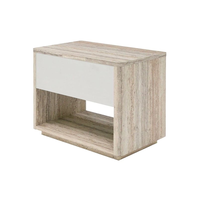 Pemberly Row Modern 1-Drawer Nightstand in Travertine Grey & Gold