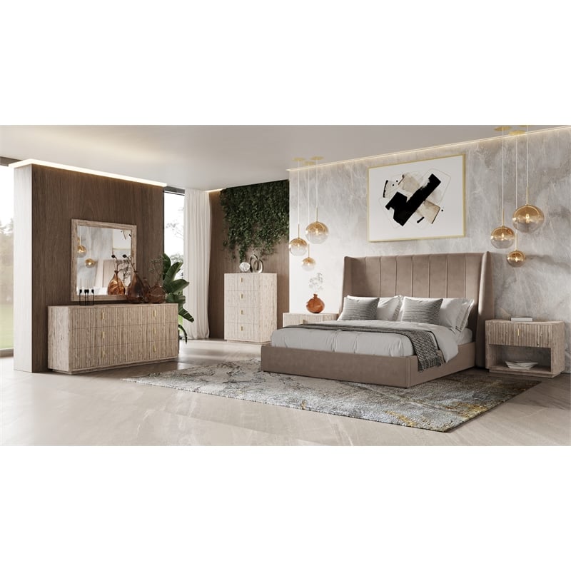 Pemberly Row Modern 1-Drawer Nightstand in Travertine Grey & Gold