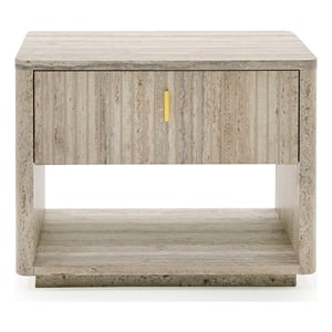 Pemberly Row Modern 1-Drawer Nightstand in Travertine Grey & Gold