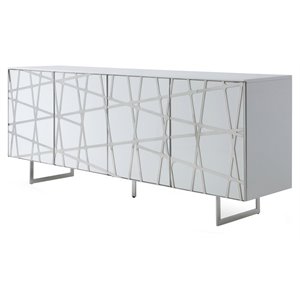Pemberly Row 4-Door Modern Stainless Steel & MDF Wood Buffet in White