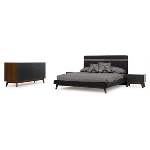 Pemberly Row 81x84&quot Modern Solid Wood & Fabric Eastern King Bed in Walnut