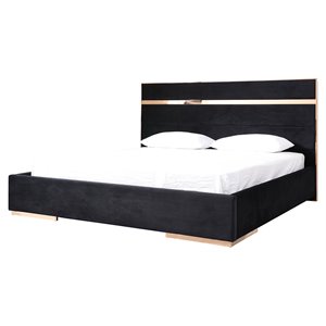 Pemberly Row 78x90&quot Modern Velvet & Steel California King Bed in Black