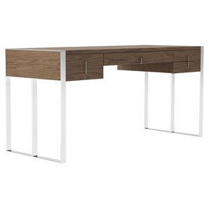 Pemberly Row 4-Drawer Modern MDF Wood & Stainless Steel Desk in Walnut