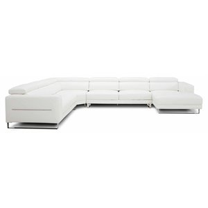 Pemberly Row U-Shape Contemporary Full Leather Sectional Sofa in White