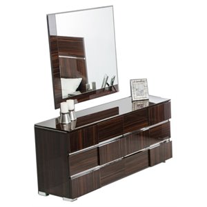 Pemberly Row 41x39&quot Modern Engineered Wood & Glass Mirror in Brown/Clear