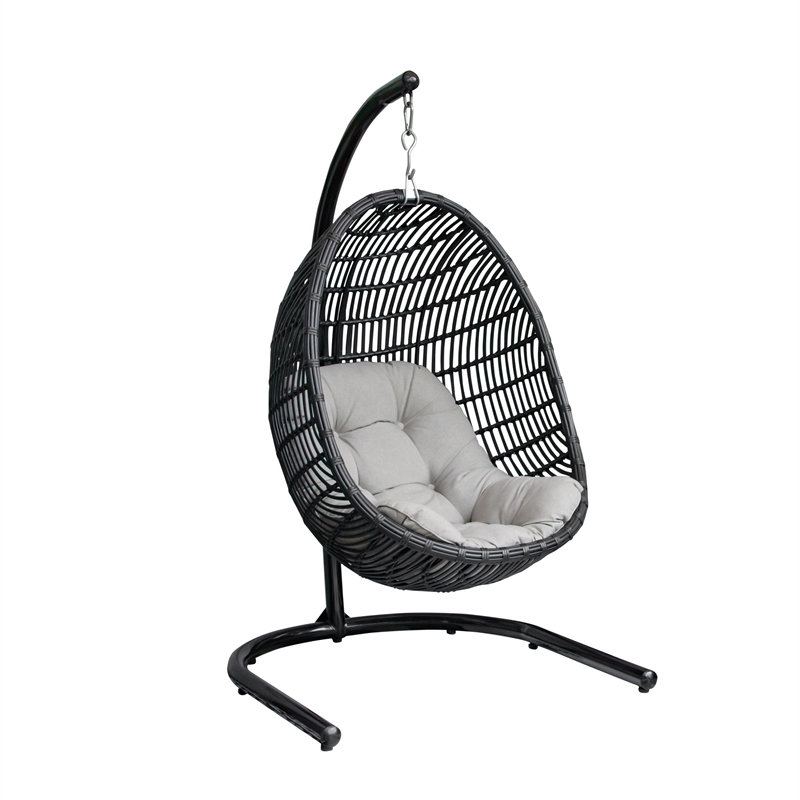 Pemberly Row Bamboo Rattan & Aluminum Hanging Chair in Beige/Black