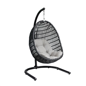 Pemberly Row Bamboo Rattan & Aluminum Hanging Chair in Beige/Black