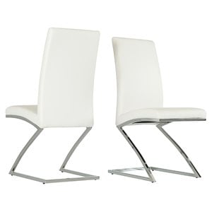 Pemberly Row 17&quot Faux Leather Dining Chair in White/Chrome (Set of 2)