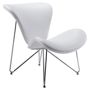 Pemberly Row Mid-Century Chrome & Faux Leather Accent Chair in White