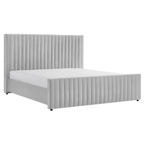 Pemberly Row 63x89&quot Modern Velvet Upholstered Queen Bed in Gray