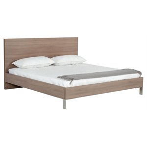 Pemberly Row 64x87&quot Modern Laminate Wood & Steel Queen Bed in Brown Oak