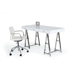 Pemberly Row 3-Drawer Rectangular Stainless Steel Writing Desk in White