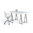 Pemberly Row 3-Drawer Rectangular Stainless Steel Writing Desk in White