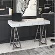 Pemberly Row 3-Drawer Rectangular Stainless Steel Writing Desk in White