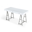 Pemberly Row 3-Drawer Rectangular Stainless Steel Writing Desk in White