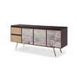 Pemberly Row Modern 3-Door 2-Drawer Buffet in Smoked Ash & Brass