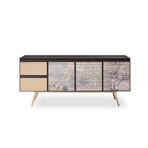 Pemberly Row Modern 3-Door 2-Drawer Buffet in Smoked Ash & Brass
