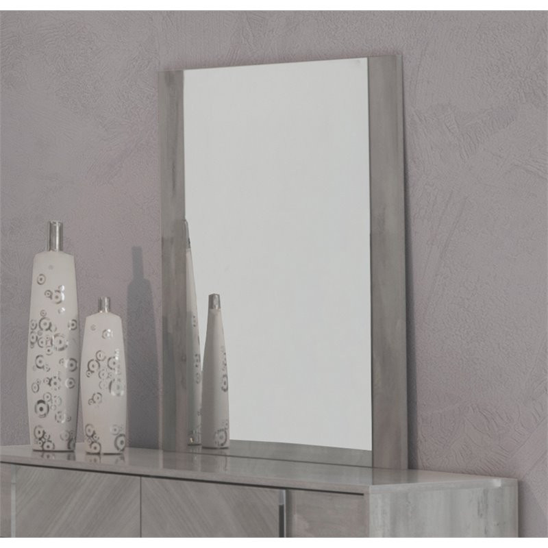 Pemberly Row Engineered Wood & Glass Rectangle Bedroom Mirror in Light Gray