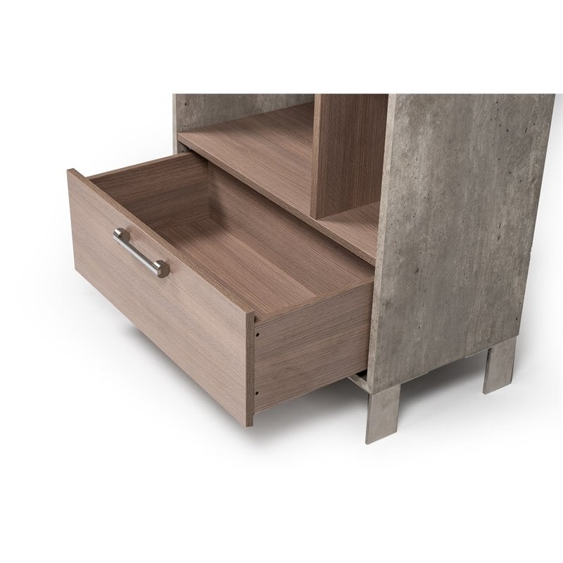 Pemberly Row Modern Faux Concrete & Wood Veneer Bookcase in Gray/Brown Oak