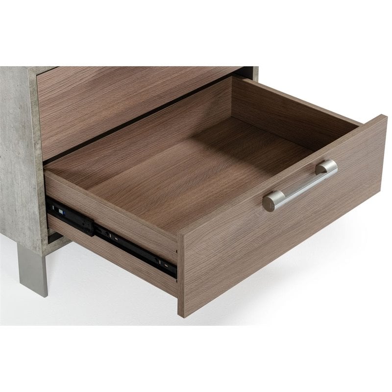 Pemberly Row Modern Stainless Steel & Faux Concrete Nightstand in Oak Brown
