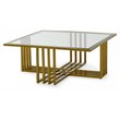 Pemberly Row Square Glass & Stainless Steel Coffee Table in Gold/Clear