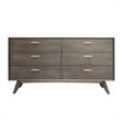 Pemberly Row 6-Drawer Modern Wood Veneer & Brass Dresser in Dark Oak