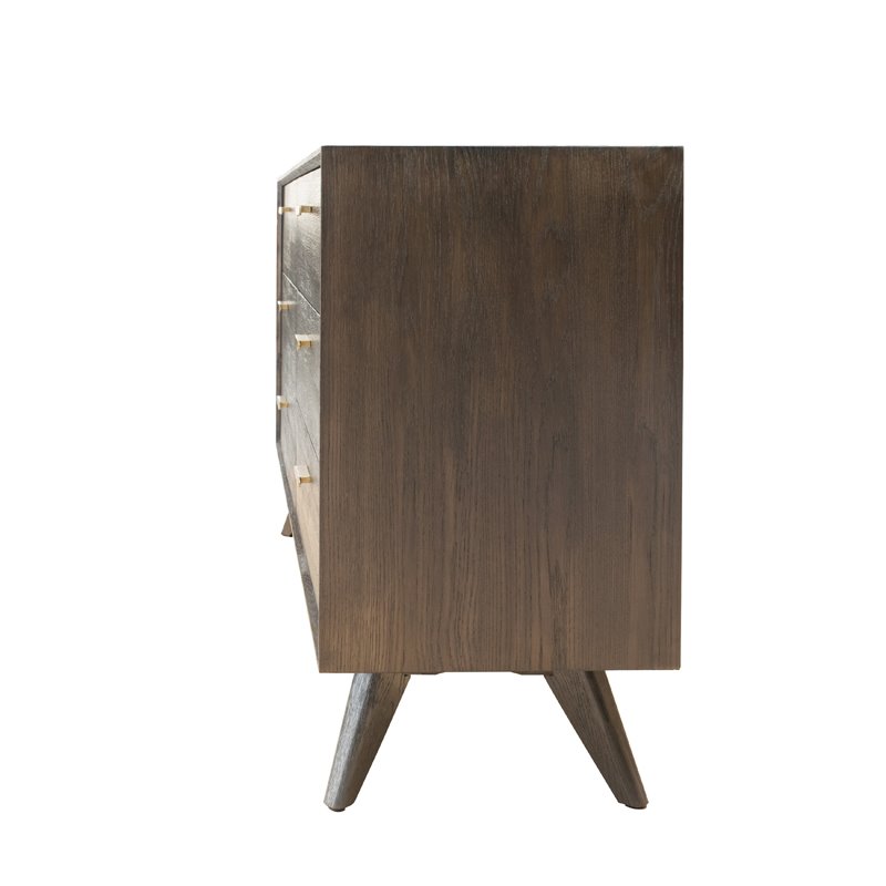 Pemberly Row 6-Drawer Modern Wood Veneer & Brass Dresser in Dark Oak