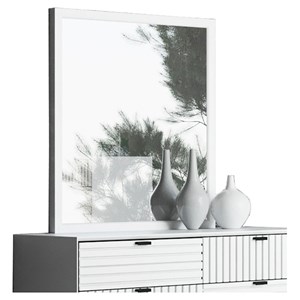 Pemberly Row 40x34&quot Contemporary MDF & Glass Mirror in Matte White/Clear