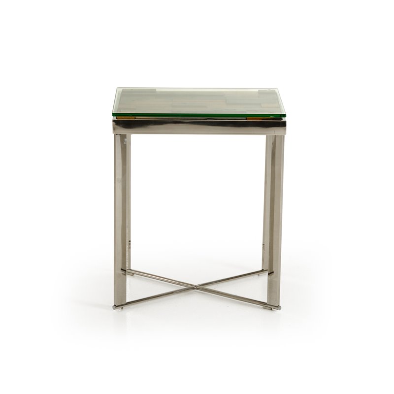 Pemberly Row Rectangular Glass & Steel Mosaic End Table in Silver/Clear