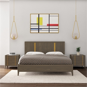 Pemberly Row 63x85&quot Mid-Century Stainless Steel Queen Bed in Dark Brown
