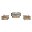 Pemberly Row Wicker & Rattan Outdoor Patio Sofa Set in Off White Fabric