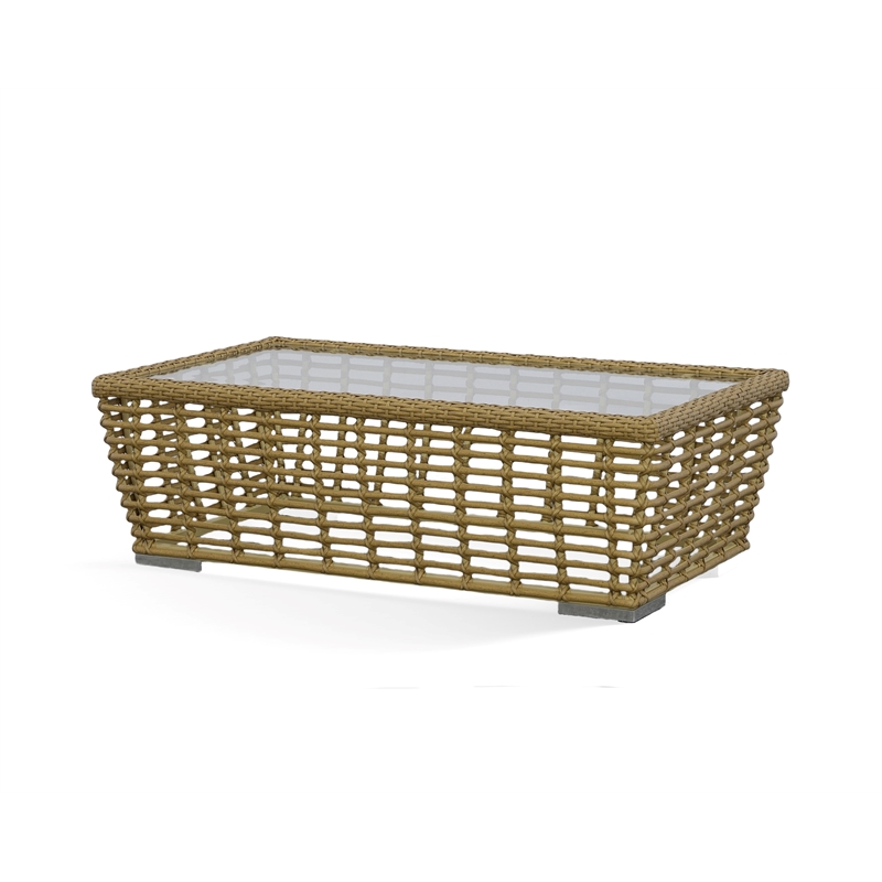 Pemberly Row Wicker & Rattan Outdoor Patio Sofa Set in Off White Fabric