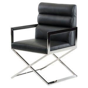Pemberly Row 17&quot Modern Steel & Faux Leather Dining Chair in Black/Chrome