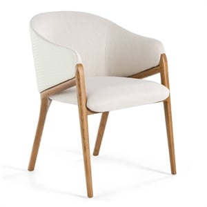 Pemberly Row Fabric & Vegan Leather Dining Arm Chair in Walnut & Cream