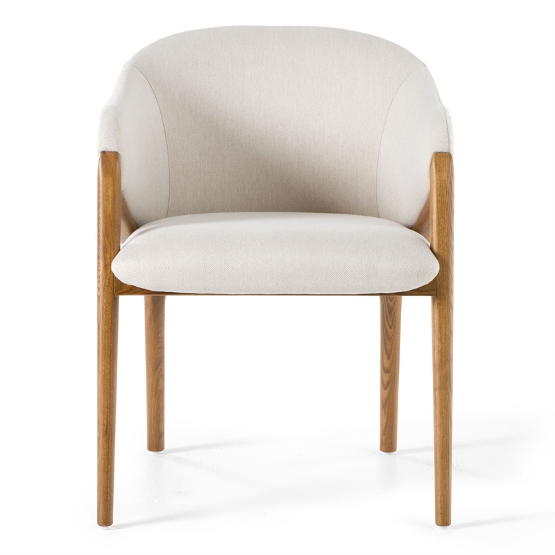 Pemberly Row Fabric & Vegan Leather Dining Arm Chair in Walnut & Cream