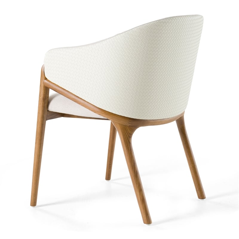 Pemberly Row Fabric & Vegan Leather Dining Arm Chair in Walnut & Cream