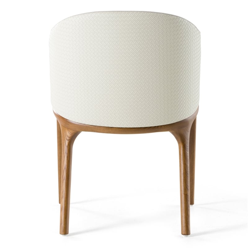 Pemberly Row Fabric & Vegan Leather Dining Arm Chair in Walnut & Cream