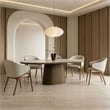 Pemberly Row Fabric & Vegan Leather Dining Arm Chair in Walnut & Cream