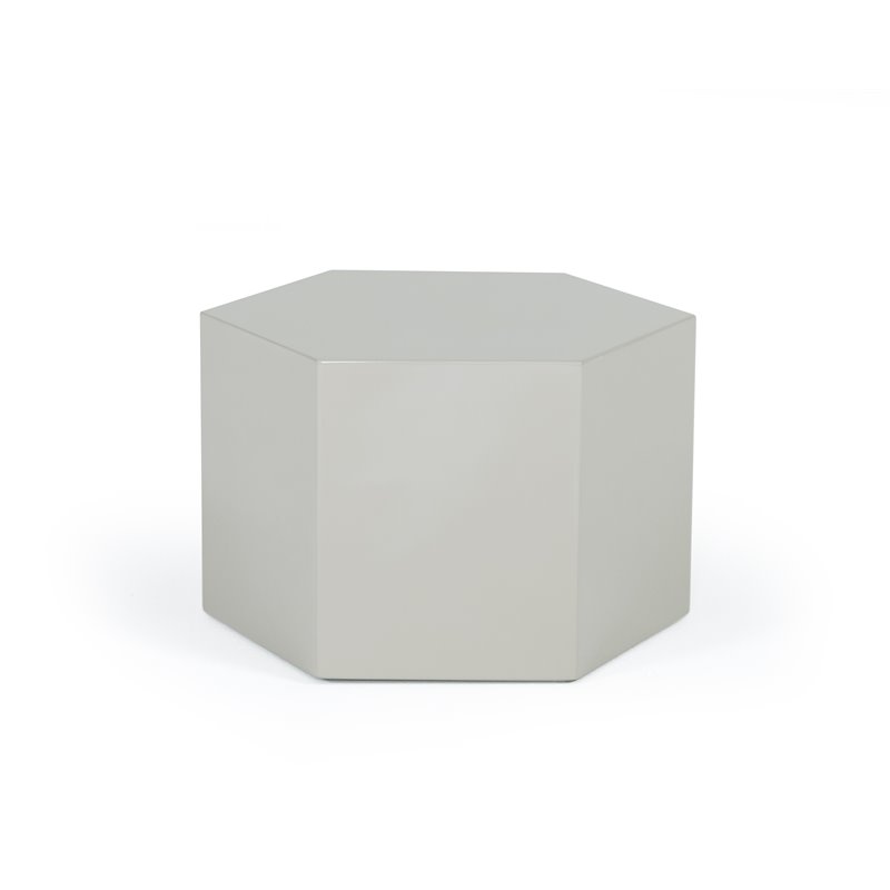 Pemberly Row Hexagonal Small MDF Wood End Table in Light Elm Gray Gloss