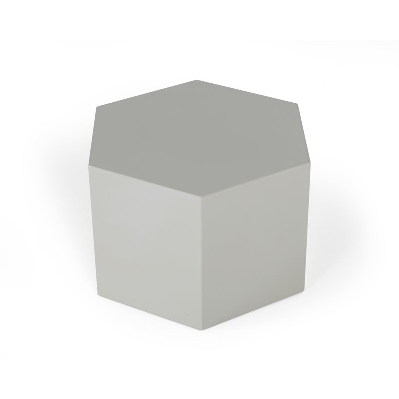 Pemberly Row Hexagonal Small MDF Wood End Table in Light Elm Gray Gloss