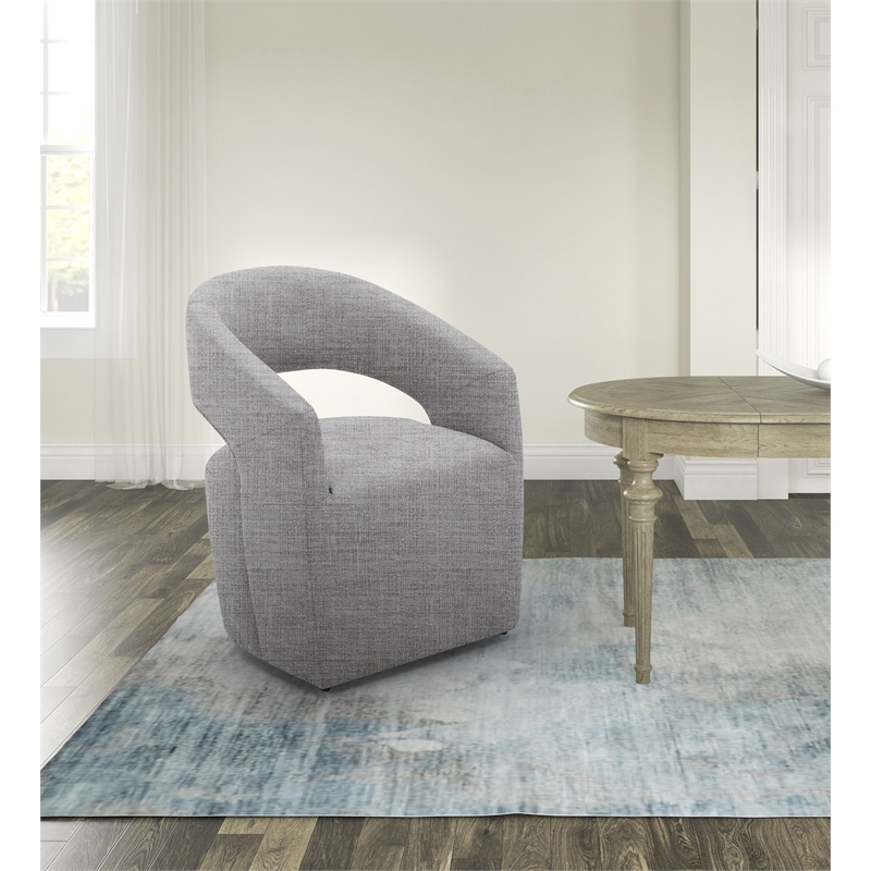 Pemberly Row Upholstered Fabric Accent Chair with Cut Out Back in Gray